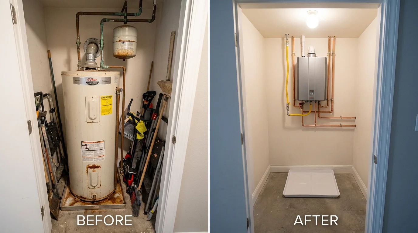 Tank water heater versus wall-mounted tankless unit comparison for Navajo, NM homeowners